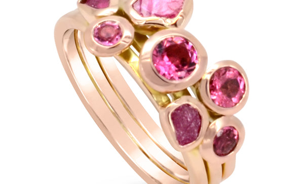 Rose gold ruby stacking rings