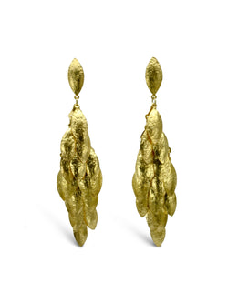Multi Leaf Long Vermeil Gold Dangly Earrings Earrings Pruden and Smith   