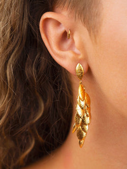 Multi Leaf Long Vermeil Gold Dangly Earrings Earrings Pruden and Smith   