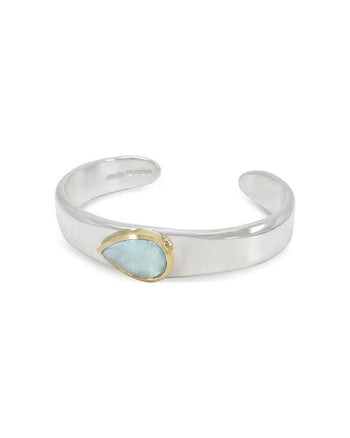 Aquamarine and Cabochon Solid Silver and Gold Cuff Bangle Bangle Pruden and Smith   