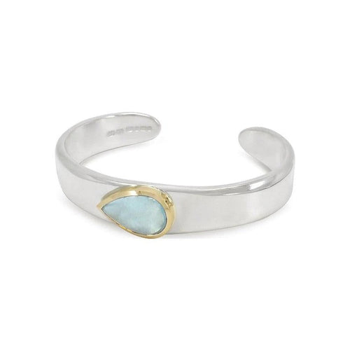 Aquamarine and Cabochon Solid Silver and Gold Cuff Bangle Bangle Pruden and Smith   