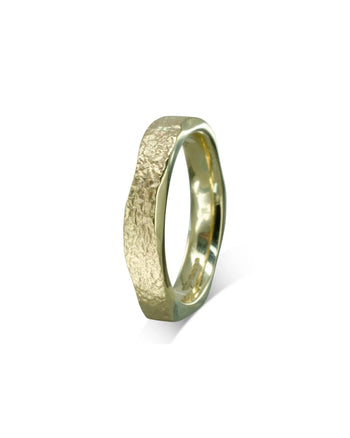 Side Hammered Textured Yellow Gold Court Wedding Ring (4mm) Ring Pruden and Smith   