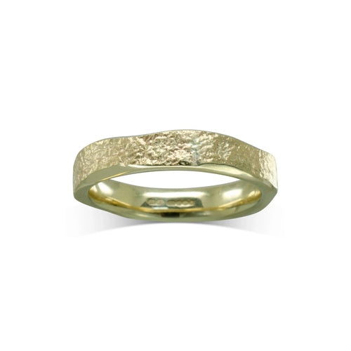 Side Hammered Textured Yellow Gold Court Wedding Ring (4mm) Ring Pruden and Smith   