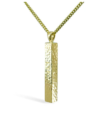 Hammered 9ct Yellow Gold Bar Pendant Pendant Pruden and Smith   