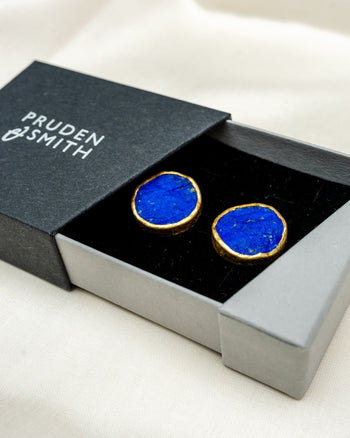 Lapis Lazuli Round Silver Stud Earrings (Large) Earrings Pruden and Smith   