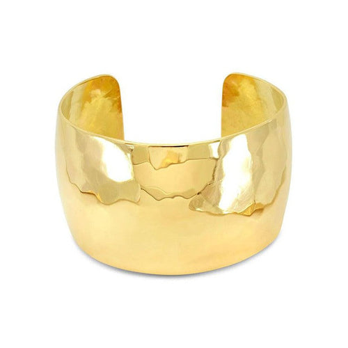 Hammered Convex Solid 9ct Yellow Gold Cuff (Wide) Bangle Pruden and Smith   