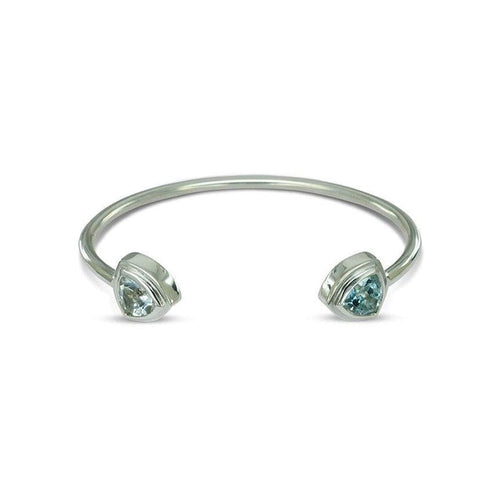 Trefoil Aquamarine Solid Silver Cuff Bangle Bangle Pruden and Smith   