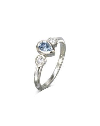 Dainty Trilogy Aquamarine Diamond Engagement Ring Ring Pruden and Smith