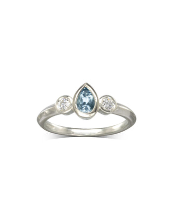 Dainty Trilogy Aquamarine Diamond Engagement Ring Ring Pruden and Smith