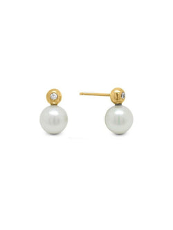 Large Akoya Pearl and Diamond Stud Earrings Earrings Pruden and Smith 9ct Yellow Gold  