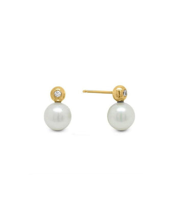Large Akoya Pearl and Diamond Stud Earrings Earrings Pruden and Smith 9ct Yellow Gold  
