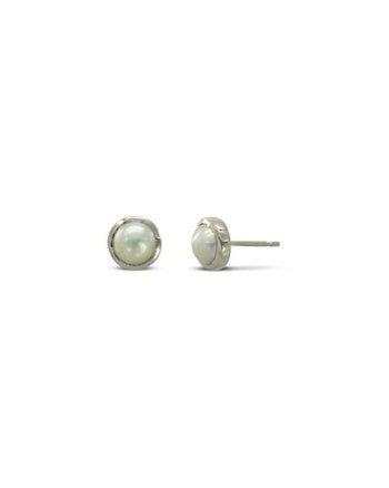 Wavy Edged 9ct Gold and Pearl Stud Earrings Earrings Pruden and Smith 9ct White Gold  