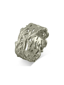 Wide Gold Seaweed Ring Ring Pruden and Smith 9ct White Gold  