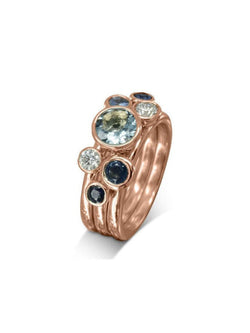 Sapphire and Aquamarine 9ct Gold Stacking Ring Set Ring Pruden and Smith 9ct Red Gold  