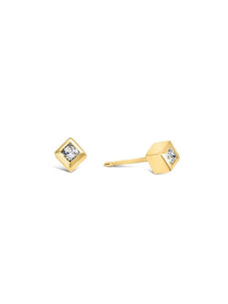 Cube Princess Cut Diamond Stud Earrings Earrings Pruden and Smith 18ct Yellow Gold  