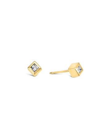 Cube Princess Cut Diamond Stud Earrings Earrings Pruden and Smith 18ct Yellow Gold  