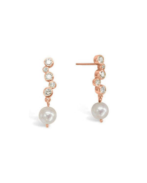 Diamond and 9ct Gold Akoya Pearl Drop Earrings Earrings Pruden and Smith 9ct rose gold  