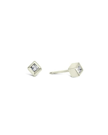 Cube Princess Cut Diamond Stud Earrings Earrings Pruden and Smith 18ct White Gold  