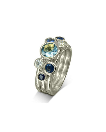 Sapphire and Aquamarine 9ct Gold Stacking Ring Set Ring Pruden and Smith 9ct White Gold  