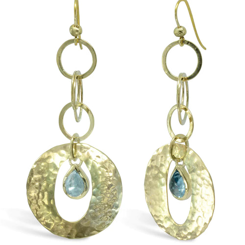 Cabochon 9ct Gold Aquamarine Drop Earrings Earrings Pruden and Smith   