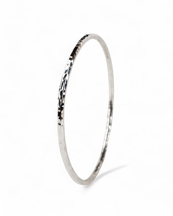 Hammered Round Solid Silver Bangle (2-5mm) Bangle Pruden and Smith   