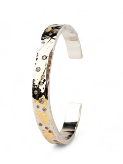 Hammered Silver and Yellow Gold Diamond Cuff Bangle Bangle Pruden and Smith   