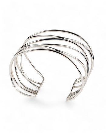 Six Strand Solid Silver Cuff Bangle (Wide) Bangle Pruden and Smith   