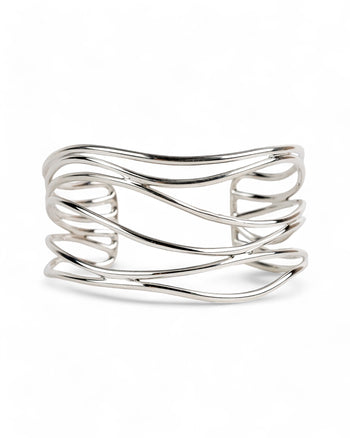 Six Strand Solid Silver Cuff Bangle (Shallow) Bangle Pruden and Smith   