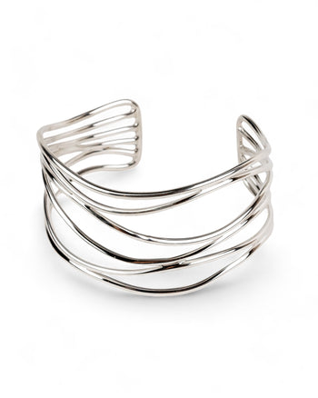 Six Strand Solid Silver Cuff Bangle (Shallow) Bangle Pruden and Smith   