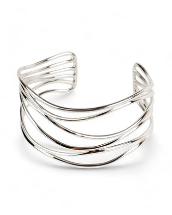 Six Strand Solid Silver Cuff Bangle (Shallow) Bangle Pruden and Smith   