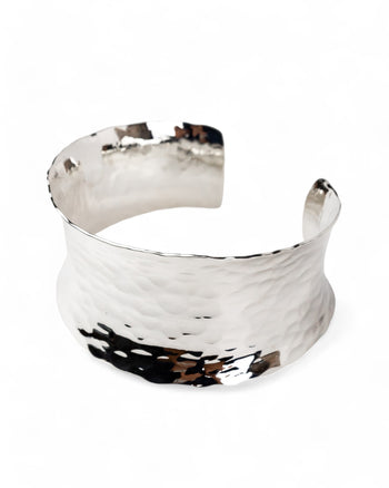 Hammered Concave Solid Silver Cuff Bangle Bangle Pruden and Smith   