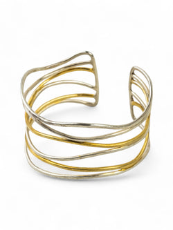 Six Strand Solid Silver and Gold Vermeil Cuff Bangle Bangle Pruden and Smith   