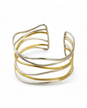 Six Strand Solid Silver and Gold Vermeil Cuff Bangle Bangle Pruden and Smith   