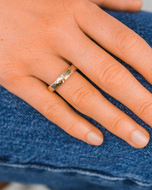 Hammered Mixed Metal Silver and Yellow Gold Ring Ring Pruden and Smith   