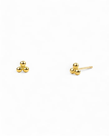 Dainty Nugget Three Bead Yellow Gold Stud Earrings Earrings Pruden and Smith   