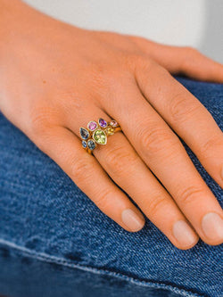 Multi-Coloured Aquamarine and Sapphire Pear Stacking Ring Set Ring Pruden and Smith   