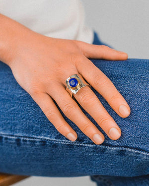 Lapis Lazuli  18ct Yellow Gold and Silver Cuff Ring Ring Pruden and Smith   