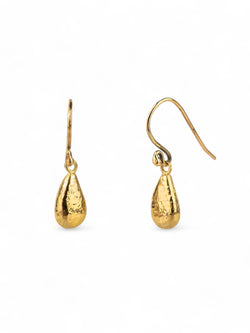 Teardrop Hammered Yellow Gold Drop Earrings Earrings Pruden and Smith   