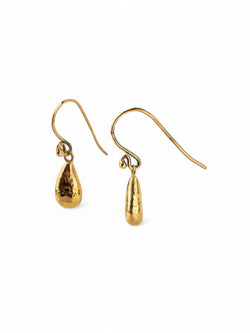 Teardrop Hammered Yellow Gold Drop Earrings Earrings Pruden and Smith   