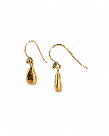 Teardrop Hammered Yellow Gold Drop Earrings Earrings Pruden and Smith   