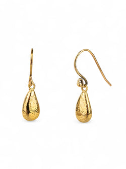 Teardrop Hammered Yellow Gold Drop Earrings Earrings Pruden and Smith   