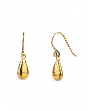 Teardrop Hammered Yellow Gold Drop Earrings Earrings Pruden and Smith   