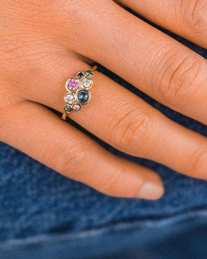 Water Bubbles Pink and Teal Sapphire Cluster Ring Ring Pruden and Smith   