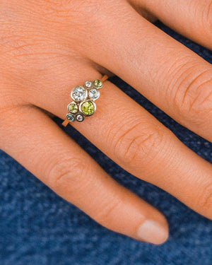 Water Bubbles Aquamarine, Peridot and Diamond Cluster Ring Ring Pruden and Smith   