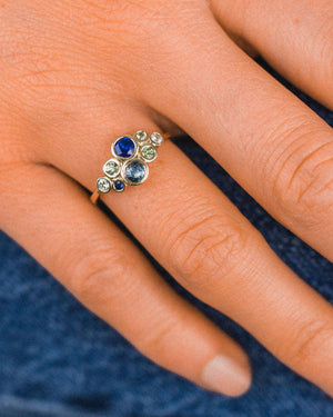 Water Bubbles Sapphire and Diamond Platinum Cluster Ring Ring Pruden and Smith   