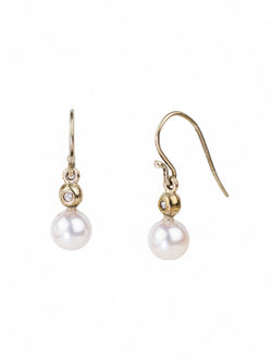 Akoya Pearl and Diamond White Gold Drop Earrings Earrings Pruden and Smith   