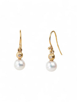 Akoya Pearl and Diamond Yellow Gold Drop Earrings Earrings Pruden and Smith   