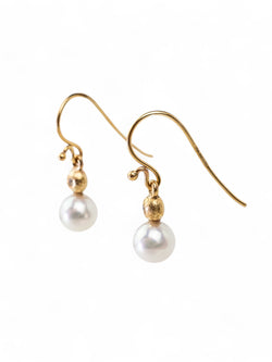 Akoya Pearl and Diamond Yellow Gold Drop Earrings Earrings Pruden and Smith   