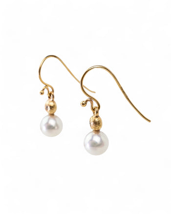 Akoya Pearl and Diamond Yellow Gold Drop Earrings Earrings Pruden and Smith   