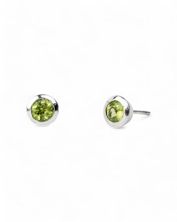 Round Silver Stud Earrings Earrings Pruden and Smith Peridot (lime green)  